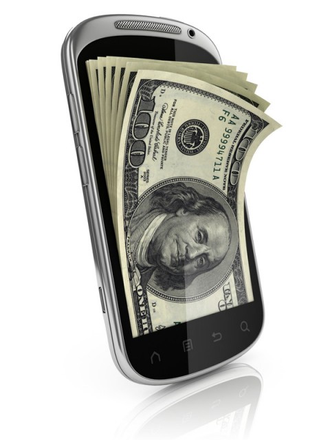 Money coming out of a smart phone